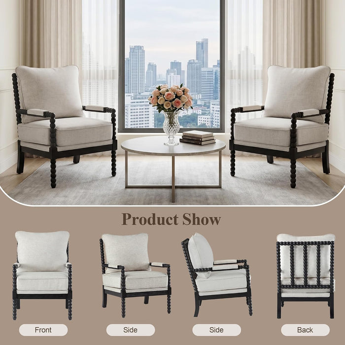 Linen Fabric Spindle Accent Chair with Wood Frame,