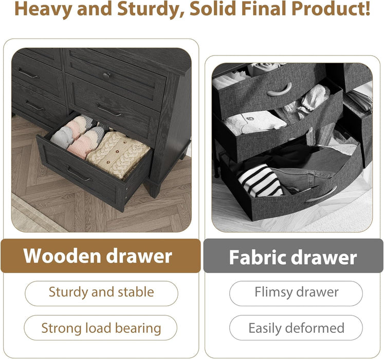 6 Dresser for Bedroom, 47 in Wide Drawer Dresser with Storage Freestanding, Wooden Closet Storage Chest for Living Room, Bedroom, Entryway, Black