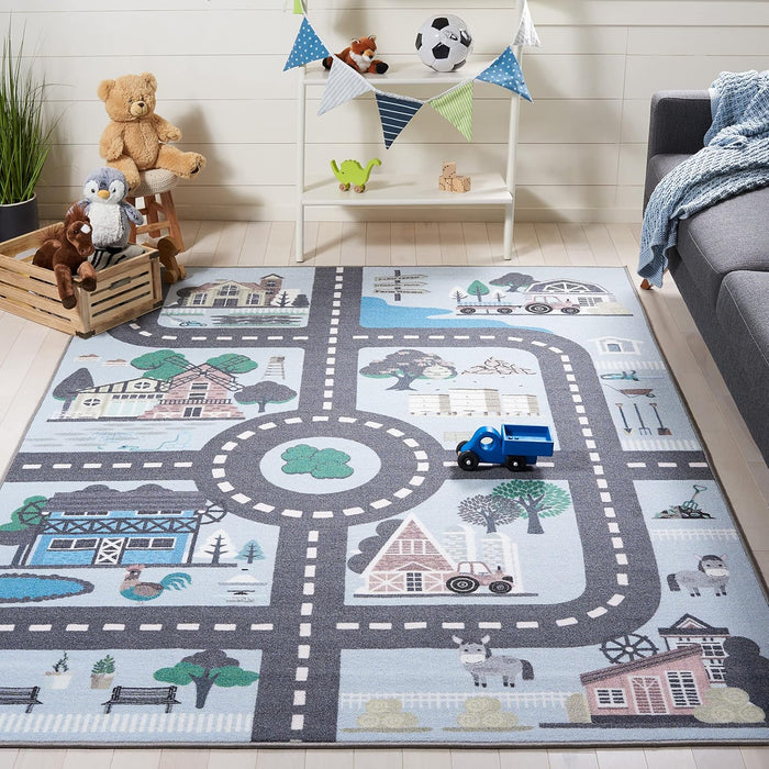 SevenFootNineInByTenFoot BlueGrayPlayroomRug Washable NonSlip SafeBacking