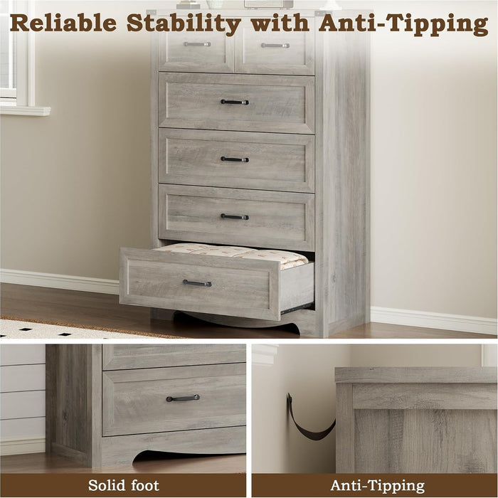 Tall 6-Drawer Dresser for Bedroom, Modern Wooden Chest of Drawers with Metal Handles, Anti-Tipping Design, Sturdy and Stable Storage Organizer for Living Room, Entryway, Home Office