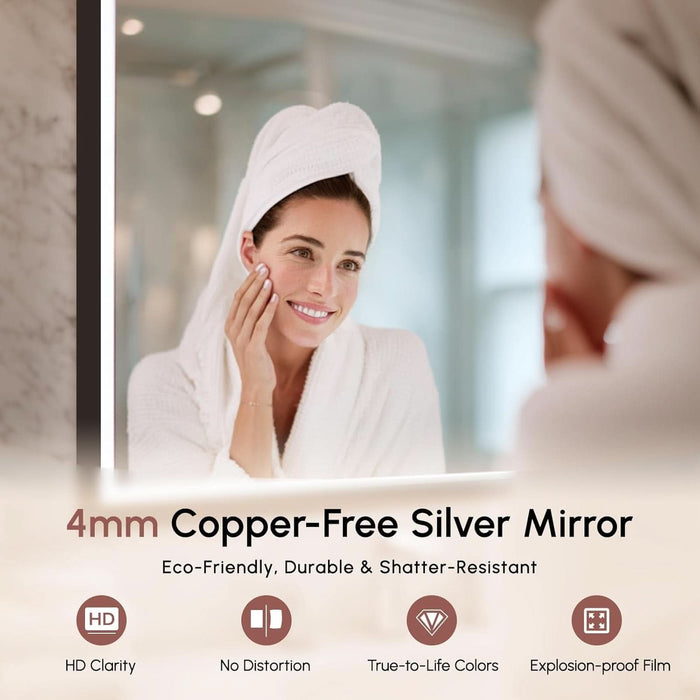 22"X30" Vanity Mirror with Lights, Black Aluminum Framed Led Mirror for Bathroom, Anti-Fog, Stepless Dimmable, Memory Function, 3 Colors Lighted Mirror, Shatter-Proof Bathroom Mirrors, ETL