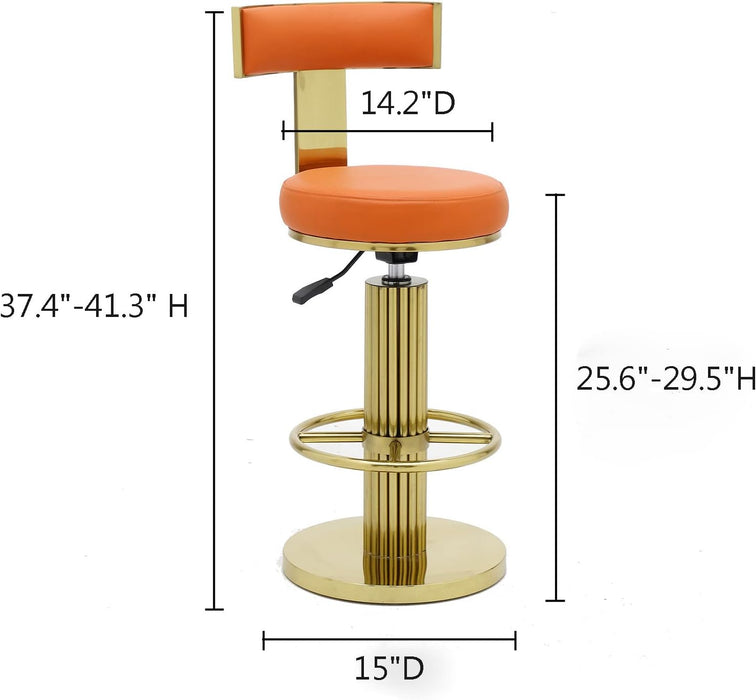 Counter Height Bar Stools with Back, Modern Adjustable Height Barstools Swivel Bar Chair with Polished Gold Stainless Steel Legs for Kitchen Island Counter Living Room Coffee Shop (Orange)