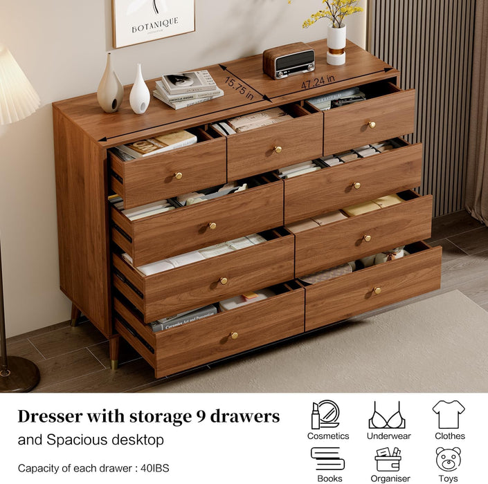 Modern Chest of Drawers with 6 Drawers,Deep Drawers,Clothes Organizer,Large Storage Cabinet for Living Room, Bedroom,Hallway,With Anti-Tipping Device,Brown