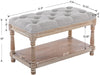Farmhouse Tufted Storage Ottoman Bench with Shelf, 31.5" Width Linen Upholstered Entryway Shoe Ottoman Foot Stool for Bedroom Living Room Dining Room, Grey