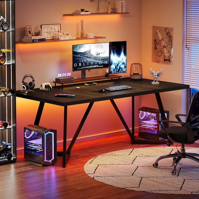 70.86-Inch Large Executive Desk, Modern Computer Office Desk Workstation with Metal Frame, Rectangular Laptop Desk Study Writing Table for Home Office (Black)