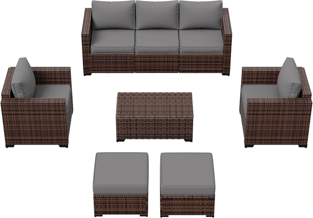 Patio Furniture Set, Outdoor Furniture Wicker Rattan Sofa, Outdoor Sectional with Ottomans, Patio Set for Backyard Porch Balcony (Grey)