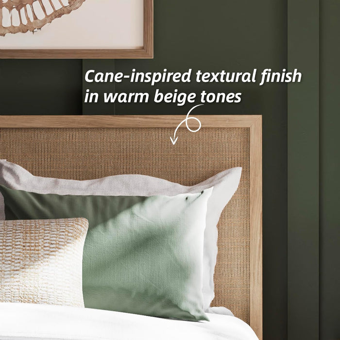 Cielden Farmhouse Queen Panel Platform Bed, Foundation or Box Spring Not Needed, Light Brown