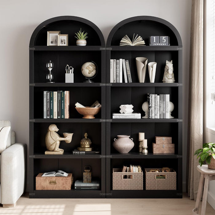 Bookcase 5 Shelf Arched Bookshelf 71.65 in Tall Bookcase Farmhouse Display Storage Rack Wooden Bookshelves for Home Office, Living Room