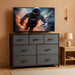 Dresser TV Stand, Entertainment Center with Fabric Drawers, Media Console Table with Metal Frame and Wood Top for TV up to 45 Inch, Chest of Drawers for Bedroom, Dark Grey