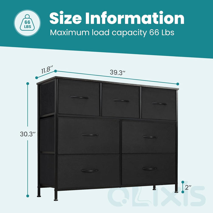 Dresser for Bedroom with 7 Fabric Drawers Storage Organizer Closet Chest Clothes Cabinet Vertical Dresser for Living Room Entryway Hallway,Black
