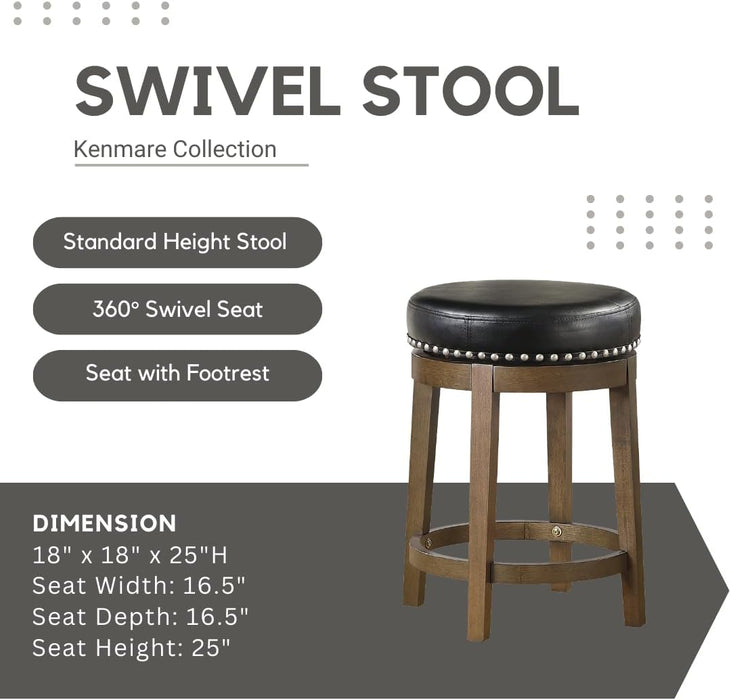 Kenmare Swivel Bar Stools Set of 2, Rustic 360 Degree Backless Swivel Counter Stools, Faux Leather Upholstered, Solid Wood Frame, Easy Assembly, round Bar Stools Swivel, Foot Rest, 25" Black
