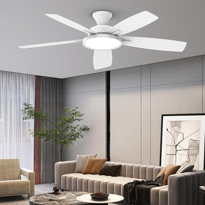 52 Inch Ceiling Fans with Lights,Remote Control Multifunctional Quiet Fan with Three Color Temperature and Dimmable Light with Reversible Blades White