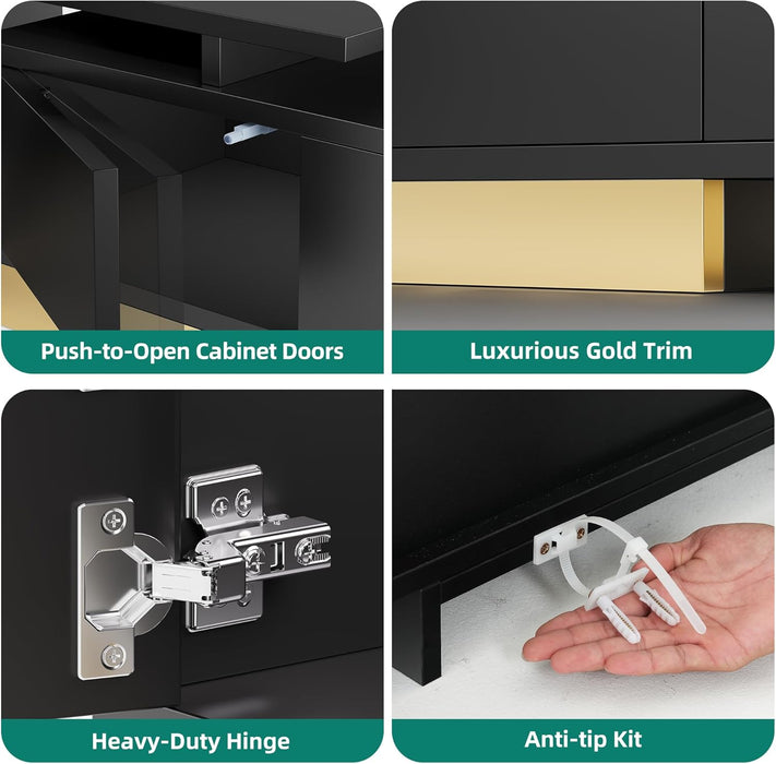 Extendable Entertainment Center 63 to 89 Inches, Modern TV Stand with 2 Door Cabinets and Open Shelf, Adjustable Length TV Console for Living Room, Black