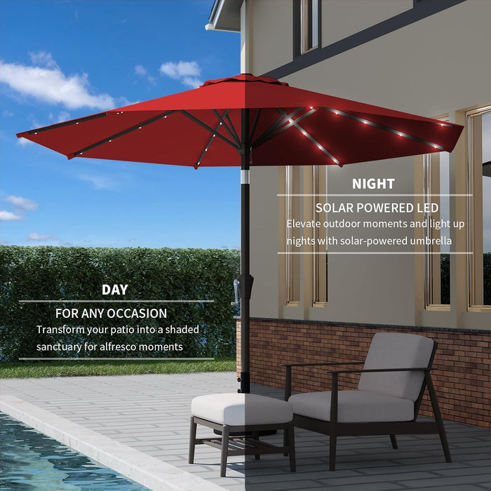 9FT Patio Umbrella with Solar Lights,Outdoor Market Umbrella with Tilt and Crank, LED Lighted Table Umbrella for Garden,Deck,Backyard,Pool,Beach