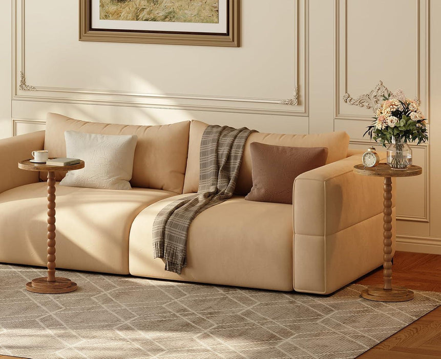 Set of 2 Small round Side Tables, Drink Tables with Solid Wood Legs, Martini Tables with Pedestal Accent, for Small Space, Living Room, Bedroom, Sofa Couch, Rustic Brown FG187BZP201