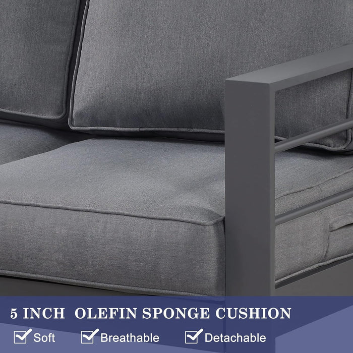 Aluminum Outdoor Patio Furniture Set,7 Seats Modern Patio Conversation Sets, Outdoor Sectional Metal Sofa with 5 Inch Cushion and Coffee Table for Balcony, Garden, Dark Grey