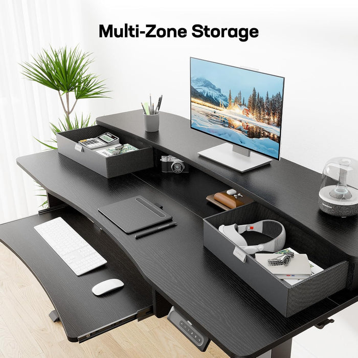 48" X 26" Electric Standing Desk with 2 Drawers & 26.7" Large Keyboard Tray, C-Clamp Mount Compatible, Adjustable Computer Desk for Home Office, Stand up Desk with 4 Height Presets, Black