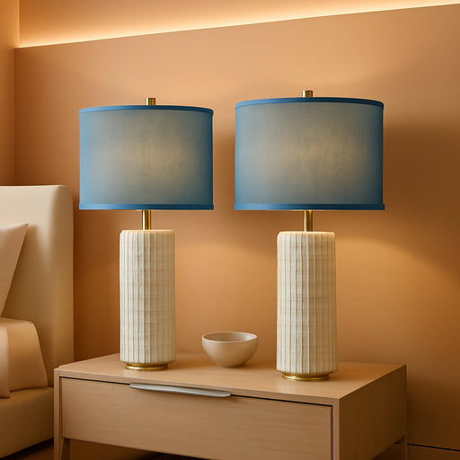 23" Set of 2 Nautical Ceramic Nightstand Table Lamps, Blue