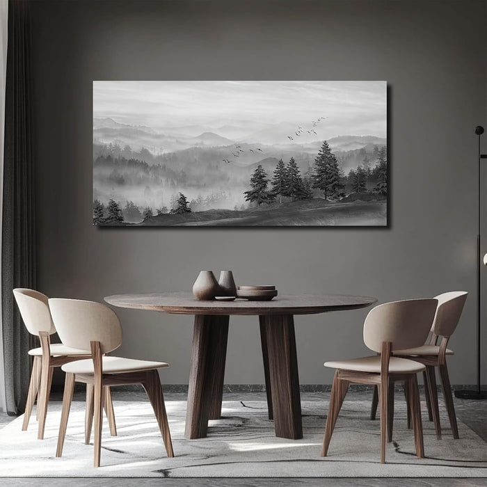 Grey Pictures Wall Decor Forest Artwork Mountain Canvas Painting Landscape Wall Art Prints for Living Room Bedroom Home Hanging Decor 24X48 Inch