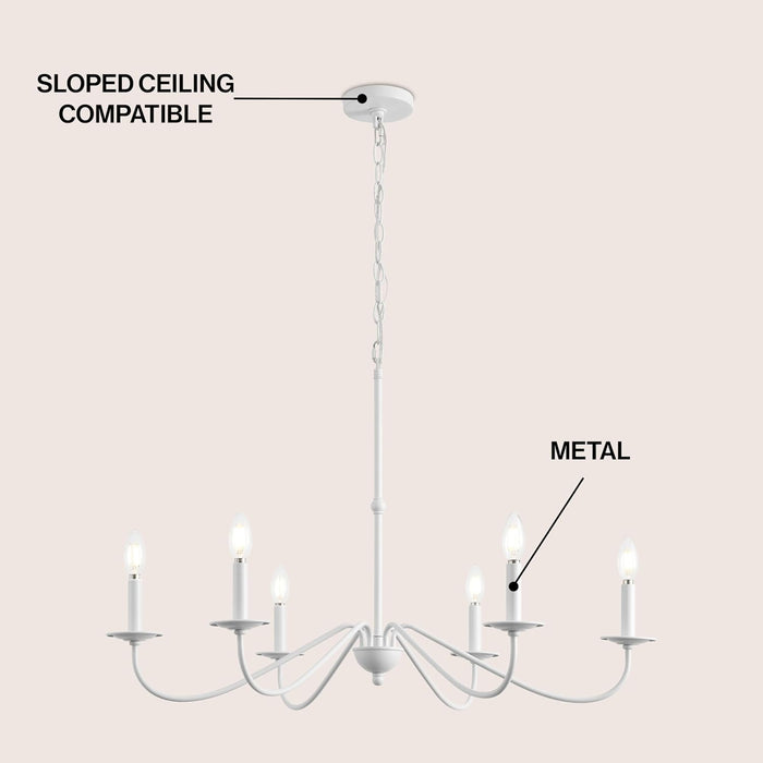 34.75Inch White Six Light Farmhouse Iron Chandelier