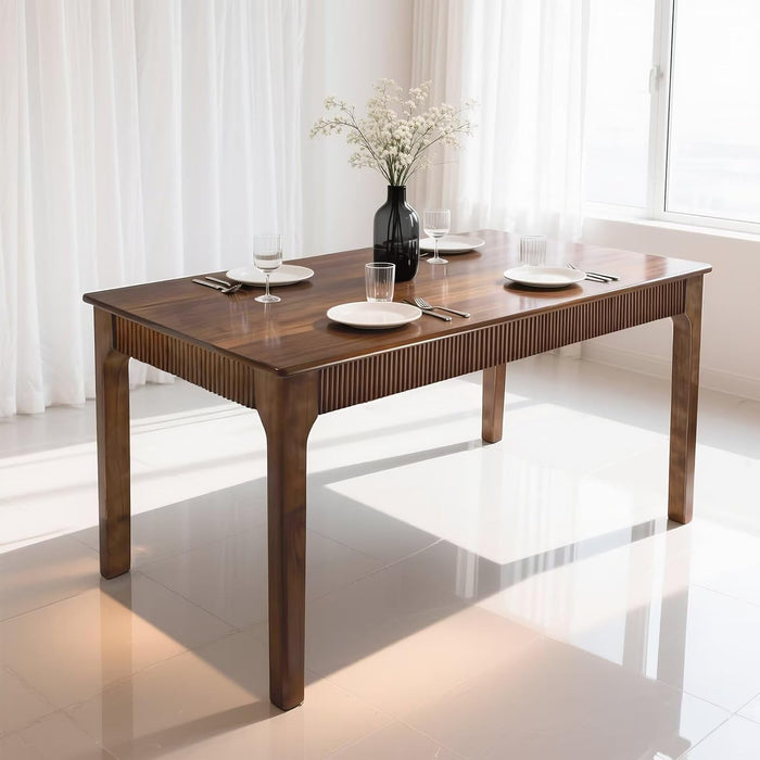 31.5" Solid Wood Dining Room Table, Rectangular Kitchen Real Wooden Table | 2 Person Modern Farmhouse Mid Century Fluted Design Furniture Desk for Home,Small Space,Apartment,Living Room Walnut