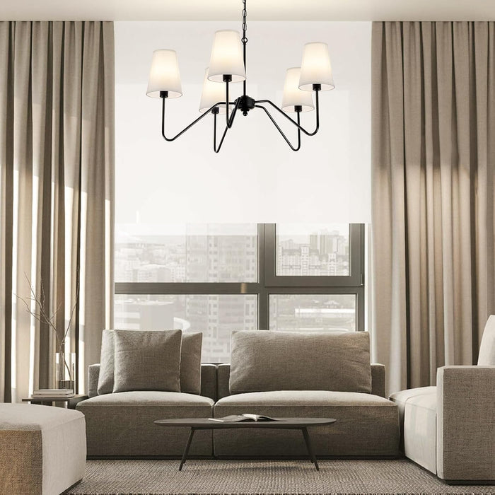 Chandeliers for Dining Room, Modern Pendant Light Fixture over Table with White Shade Classic Ceiling Hanging Lighting for Living Room Hallway Bedroom, 5-Arm, 30" Dia, Height Adjustable