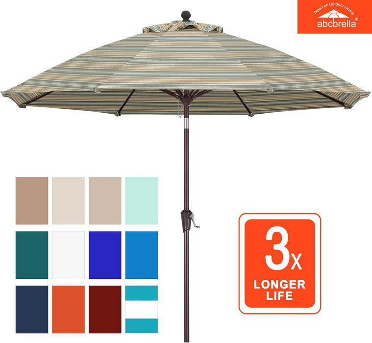 OLEFIN® 5-Year No Fading 9FT Outdoor Patio Umbrella(Brown Stripe)