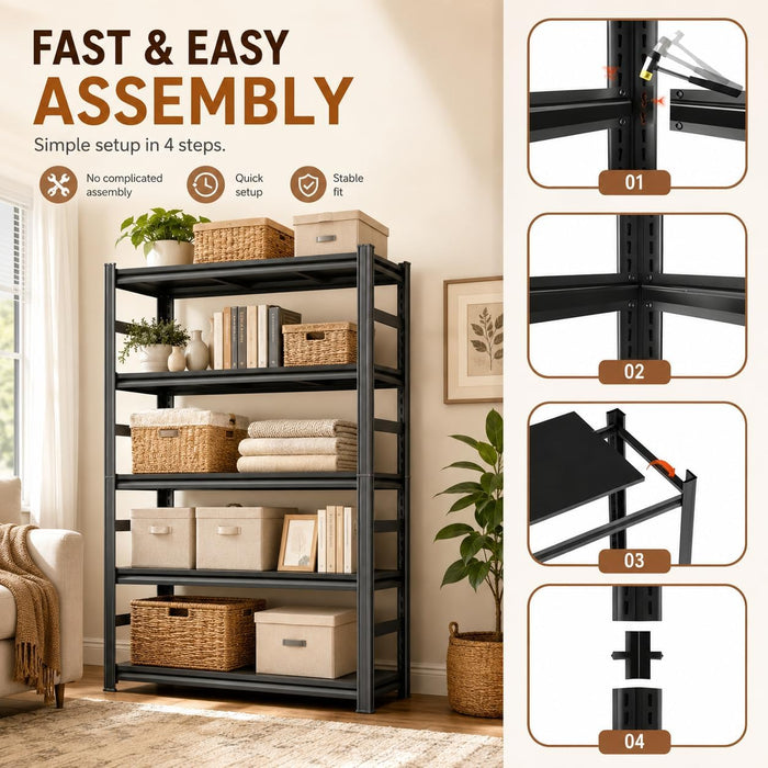 Metal Book Shelf Adjustable Heavy Duty Bookshelf with Tool-Free Assembly