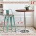 Bar Stools Set of 4, 24" Distressed Barstools, Green Blue | Metal Modern Industrial Counter Height Stools, Distressed, Wooden Seat, Footrest, Counter Height, Set of 4, 350 Lb