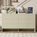 55" Wide Modern Dresser for Bedroom, 6 Drawer Chest of Drawers with Curved Design, Push-To-Open Storage Dresser, Beige