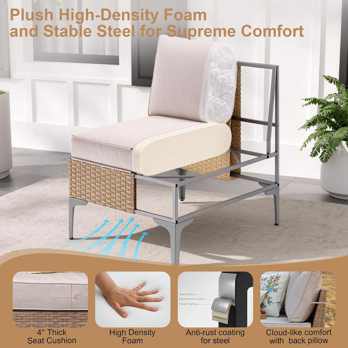 5 Piece Wicker Patio Furniture Set,Outdoor Conversation Sectional Sofa W/Coffee Table,All-Weather Outdoor Sofa with Thick and Anti-Slip Cushions for Deck,Poolside,Garden,Beige