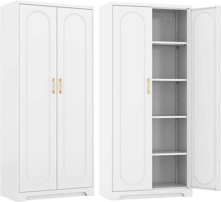 Premium White Metal PantryCabinet SeventyOneInch Tall