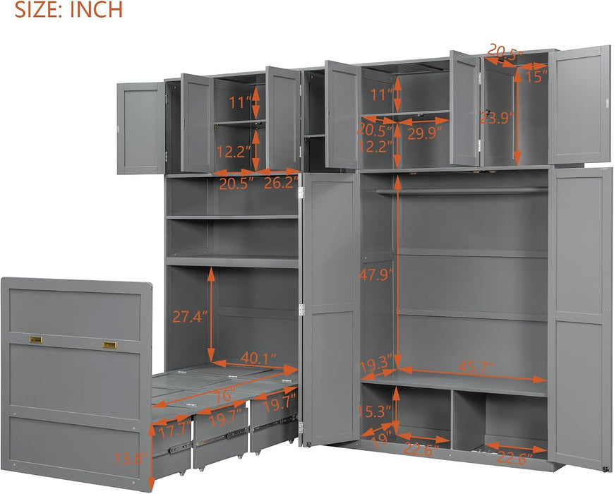 Twin Size Charcoalgray Murphy Cabinet Bed Wardrobe