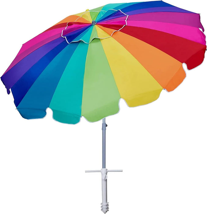 7.5Ft Heavy Duty HIGH Wind Beach Umbrella with Sand Anchor & Tilt Sun Shelter, UV 50+ Protection Outdoor Umbrellas Sunshade with Carry Bag for Patio Garden Pool Backyard Rainbow