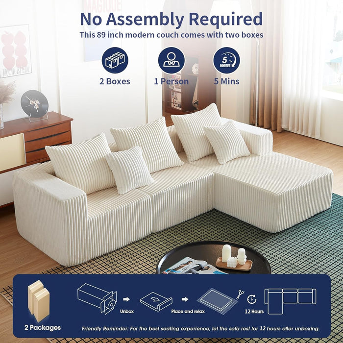 102Inch Beige CloudLounge Sectional Sofa Oversized Seat
