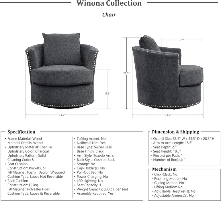 Living Room Furniture Set, Modern Couches for Living Room, Chenille Upholstered Couch Set, Including Sofa, Loveseat and Lounge Chair with Solid Wood Frame, 3-Piece Set, Charcoal​