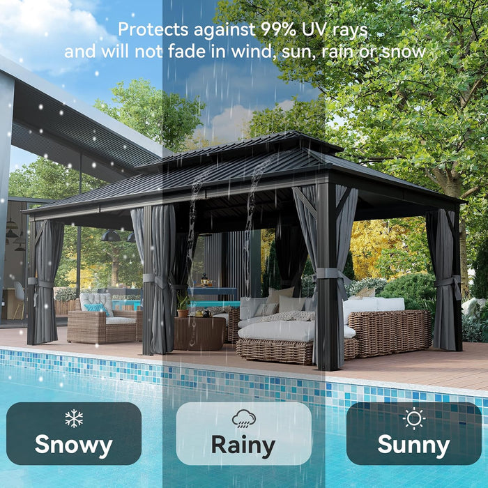 12x20 Hardtop Galvanized Steel Gazebo With Curtains