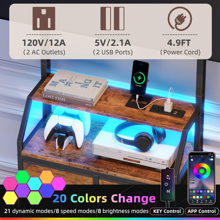 Rolling TV Stand with Mount & 4 Fabric Drawers - TV Stand with Wheels for 32-75" TV, Entertainment Center & Console Table for Living Room or Bedroom, Modern Television Stand with Storage, Rustic Brown