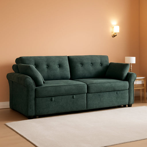 3 in 1 Sleeper Sofa Bed Reclining Convertible Couch with USB & Wheels – Adjustable Lounge Chair for Living Room Apartment 3-Seater 89.8 Inch in Green