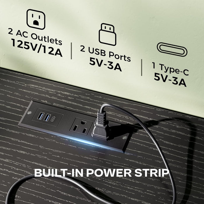 47 Inch TV Stand Dresser with Power Outlets and LED Lights, Fabric Dresser for Bedroom with Storage, 4 Drawers Entertainment Center with Open Shelf, Media Console for 55 50 Inch TV, Black