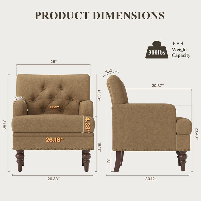 Brown Upholstered Accent Chair With Thick Cushions