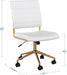 Ivy Armless Swivel Task Chair for Home Office in White Faux Leather with Polished Brass Frame
