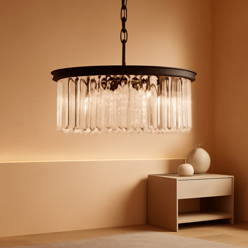 Modern Black Crystal Chandelier, 20" Small Pendant Lighting Fixture | Contemporary Ceiling Lights Fixtures Mini Chandelier 8 Lights for Dining Room Living Room Kitchen Hallway