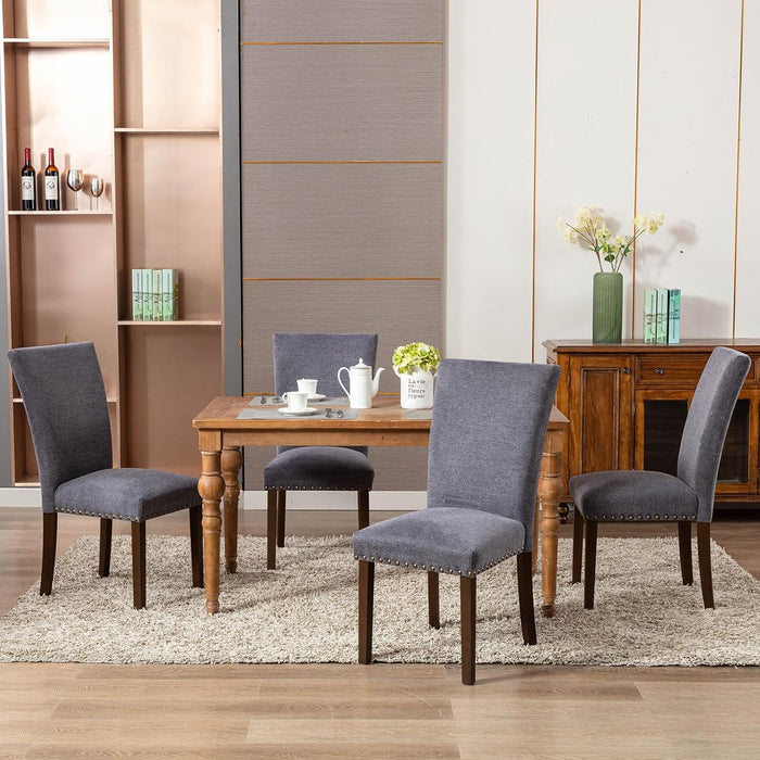 Upholstered Parsons Dining Chairs Set of 4, Fabric Dining Room Kitchen Side Chair with Nailhead Trim and Wood Legs - Dark Grey