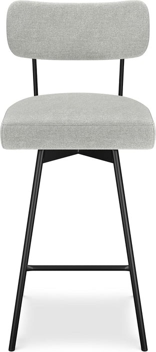 Giselle Swivel Bar Stools (Set of 2) - 29 Inch Seat Height Upholstered Metal Chairs in Light Grey Polyester Linen, Contemporary Seating for Kitchen or Bar with Cushioned Seat and Back