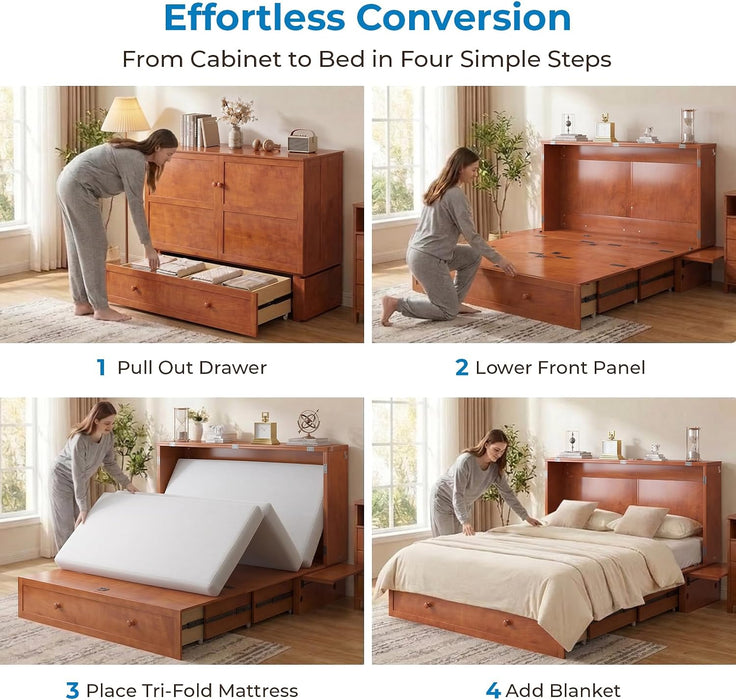 Cherry SixtyThreeInch Murphy Bed Cabinet With Mattress