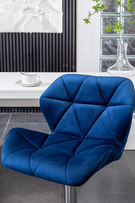 Breni Velvet Diamond Tufted Swivel Adjustable Height Barstools, Set of 2, Blue