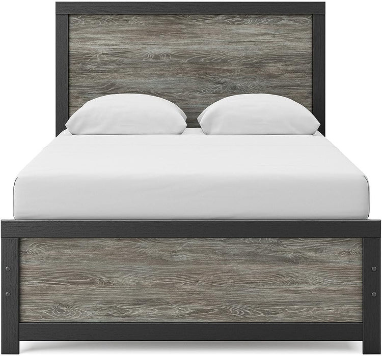 Signature Design by Ashley Jonnifer Full Panel Bed Frame with Headboard, Two‑Tone Textured Design, Engineered Wood and Decorative Laminate, Bedroom Furniture, Warm Gray and Matte Black