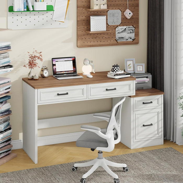61" Farmhouse Computer Desk with Storage and File Drawer, Executive Desks with Printer Stand, Rustic Large Home Writing Desk for Home Office.