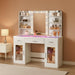 Vanity Desk, Makeup Vanity Desk with Mirror and Lights 3 Colors, Transparent Top with 3 RGB Drawers, 6 Shelves, 2 Large Tempered Cabinets, Power Outlet, for Bedroom, White